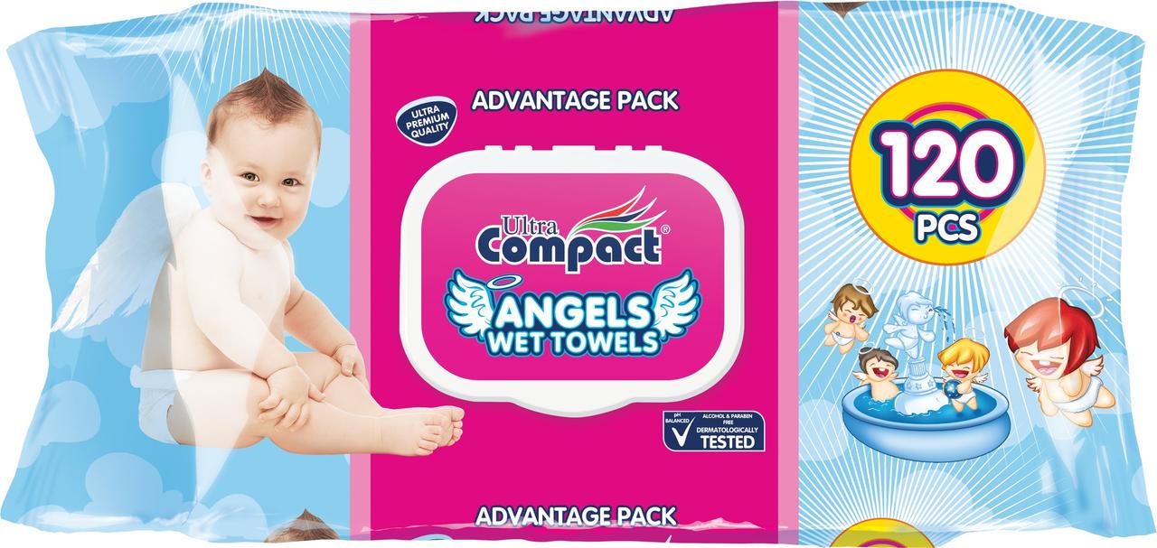 Вологі серветки дитячі Ultra Compact Ангелс Бебі з клапаном 120 шт. (2321564353)