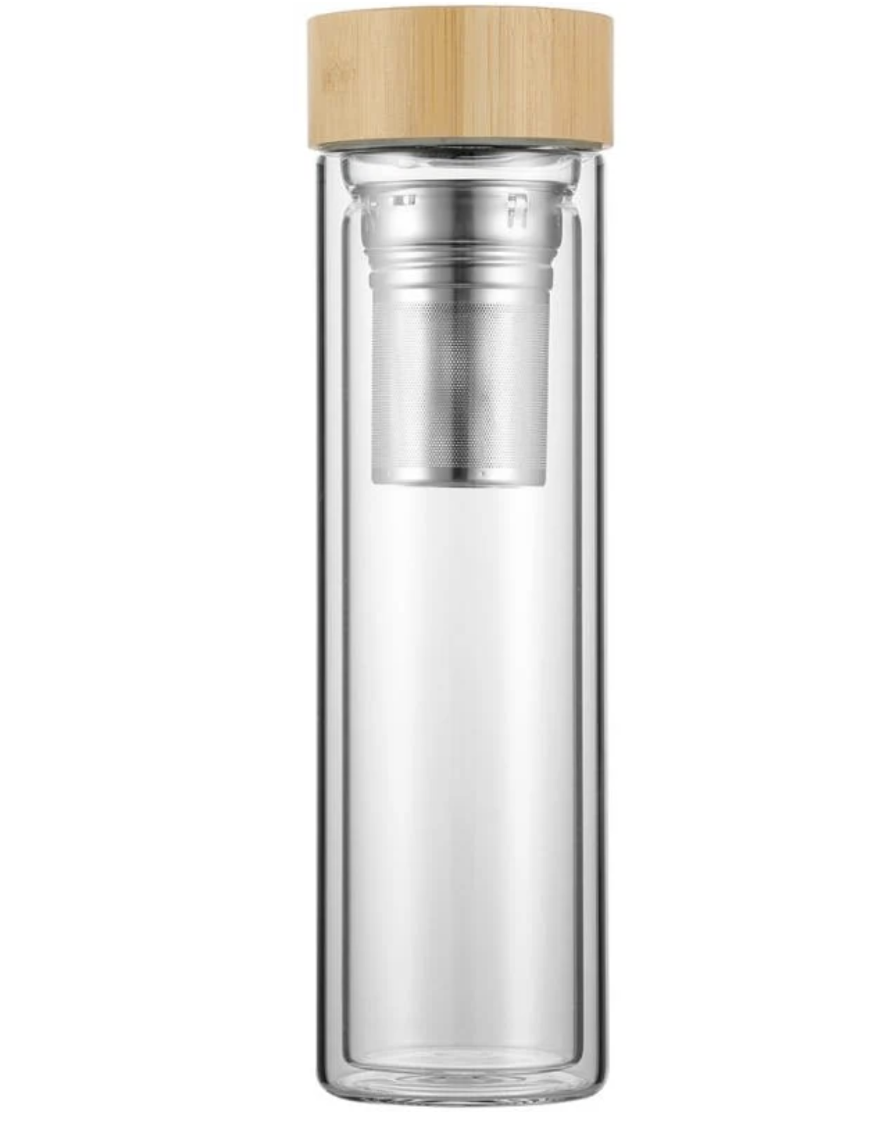 Бутылка стеклянная Kamille с заварником и двойными стенками бамбуковая крышка 450 мл (KM-9020)