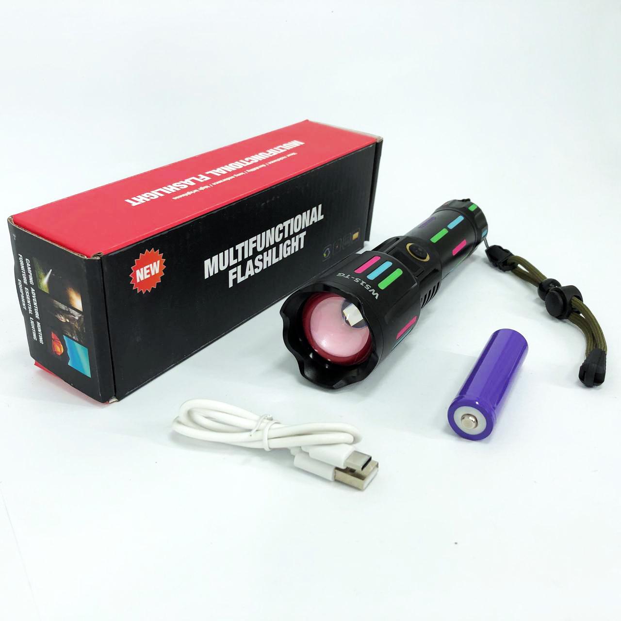 Фонарик ручной аккумуляторный W515-TG zoom LCD Type-C PowerBank 1х18650 5 режимов (26650)