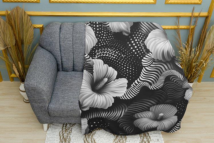 Плед Чорно-білі квіти плюш одношаровий 135х150 см (114299)