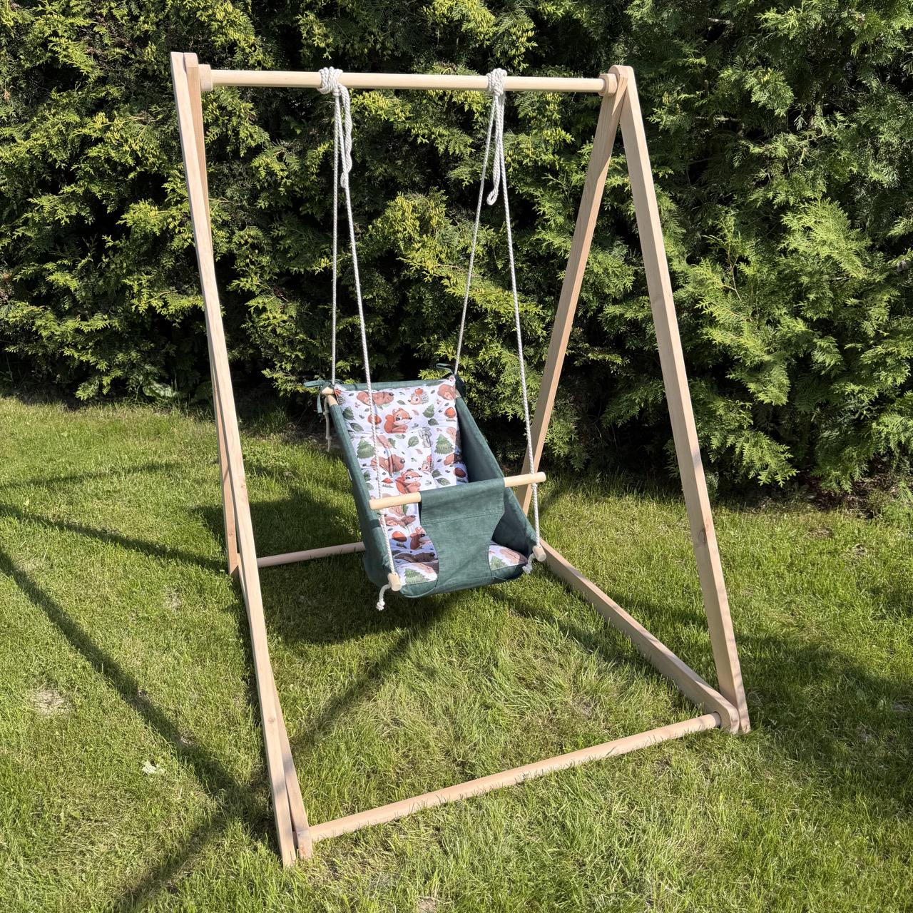 Комплект Деревянная опора/Колыбелька из хлопка и лесом Зеленый (gs-8835)