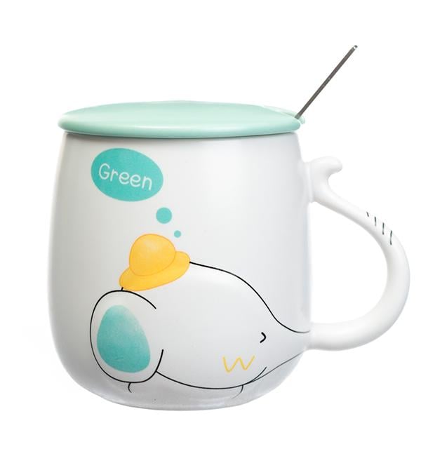 Чашка керамическая Elephant Green с ложечкой и крышечкой 450 мл Green (514058) Чашка керамическая Elephant Green с ложечкой и крышечкой 450 мл Green (514058)