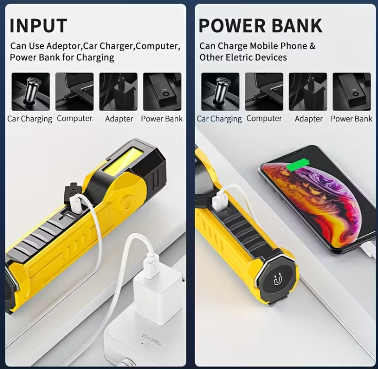 Фонарик поворотный многофункциональный 7 режимов свечения Powerbank магнит (ФБФ11) - фото 8 Фонарик поворотный многофункциональный 7 режимов свечения Powerbank магнит (ФБФ11) - фото 8