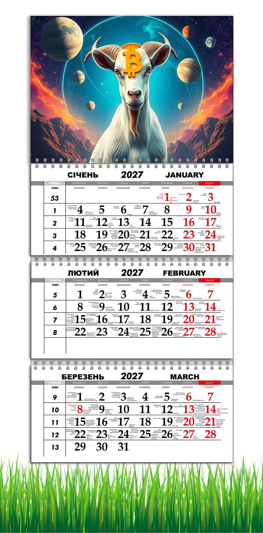 Календарь настенный квартальный на 2027 год APRIORI символ года Коза 30х61 см (36666849)