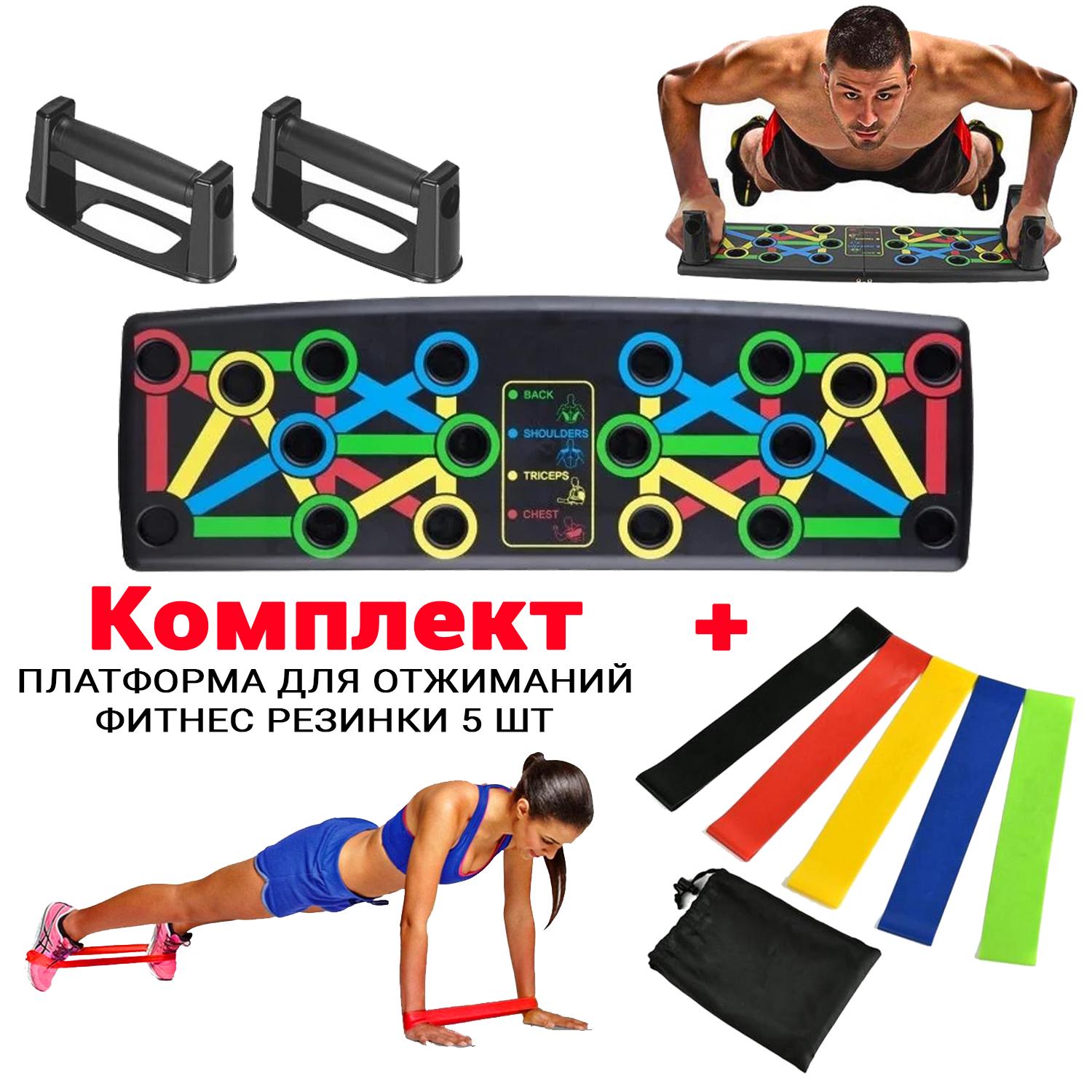 Платформа для отжиманий с поворотными упорами и набор фитнес резинок 5 шт. - фото 2