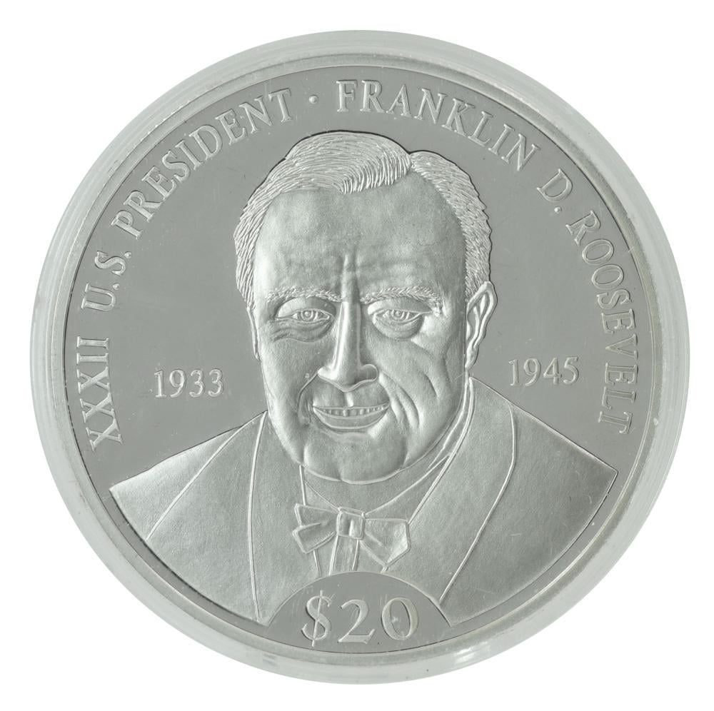 Коллекционная монета Либерия 20 долларов 2000 серебро AU-UNC Президент США Франклин Д. Рузвельт (М21951)