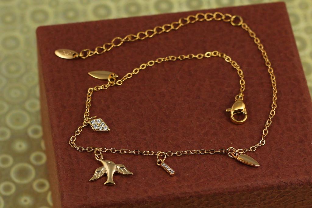 Браслет на ногу Xuping Jewelry Птичка 22 см 1 мм удлинитель цепи 5 см Золотистый (2391204083)
