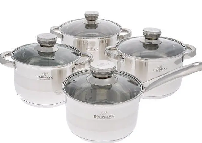 Набор кастрюль из ковша Bohmann нержавеющей стали 8 предметов 2,1 л/2,9 л/3,9 л/5,9 л (BH 08-475)