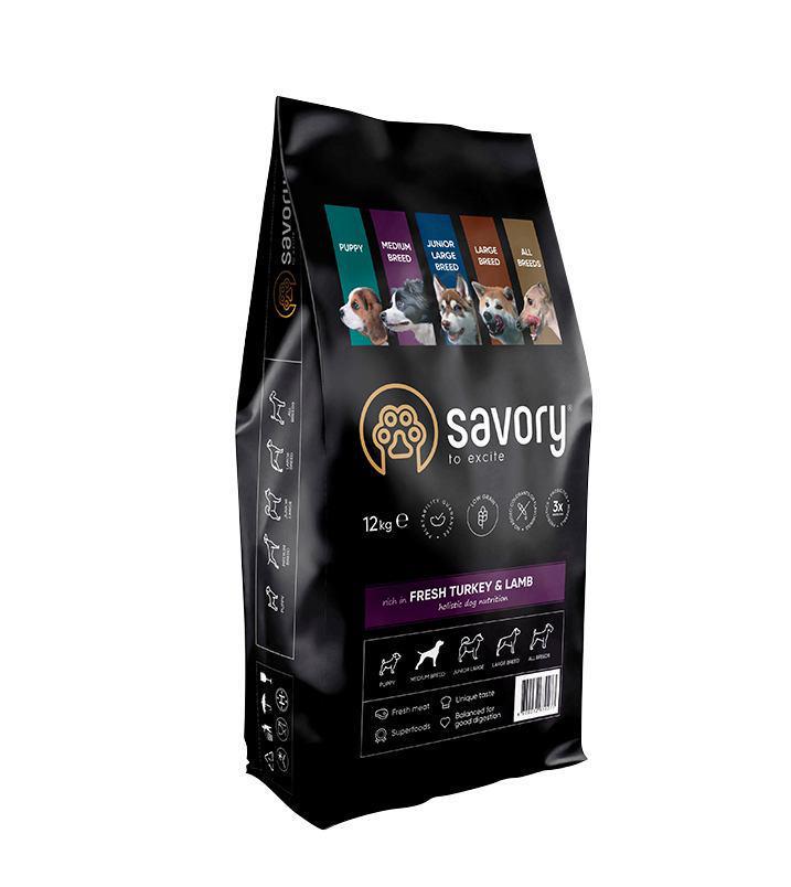 Корм для собак сухой Savory Large Breeds rich in Fresh Turkey & Lamb 12 кг