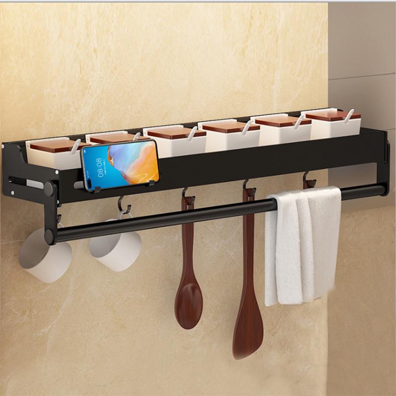 Полка для кухни настенная с крючками 50 см Черный (36419)