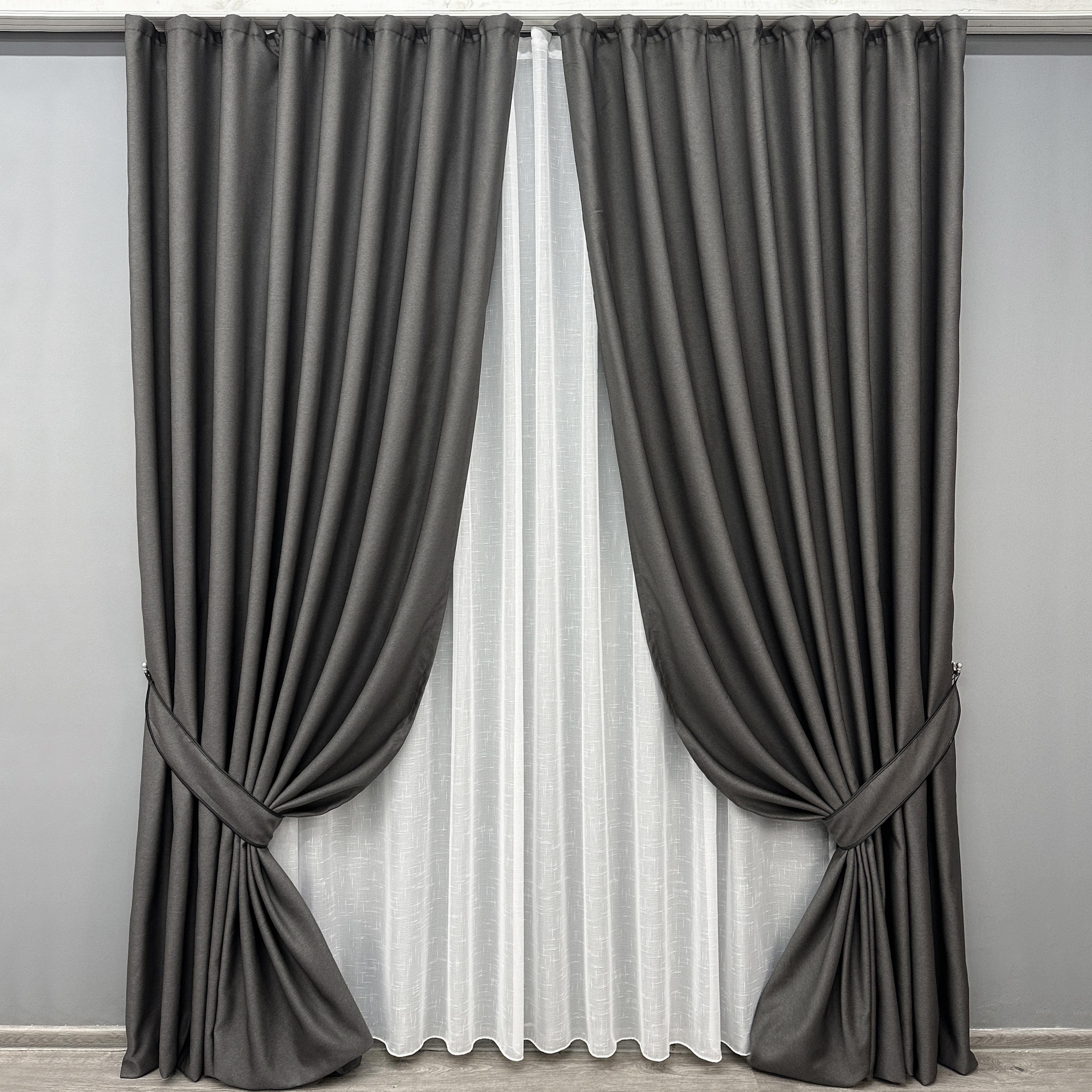 Комплект готових штор VR-Textil TERRA LUXE № 1857ш рогожка 200х290 см 2 шт. Графітовий (32-191)