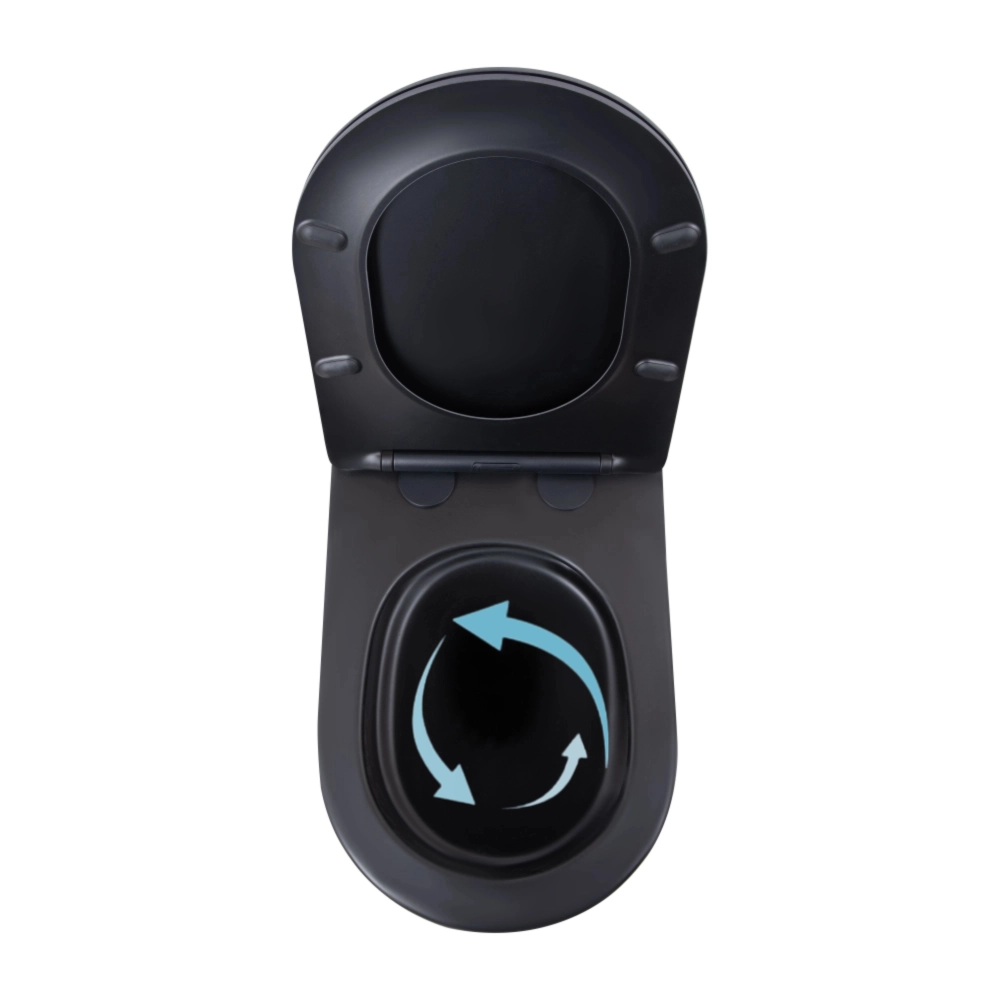 Унітаз підвісний 51 см безободковий округлий з сидінням Soft-close та системою змиву Tornado Qtap Scorpio Ultra Quite Чорний матовий (QT14332380AMB) - фото 3