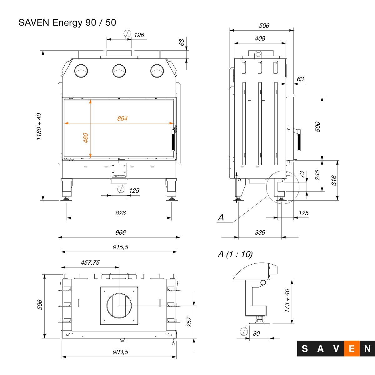 Каминная топка SAVEN Energy ECO 19,0 kW 90х50 (9160596) - фото 3