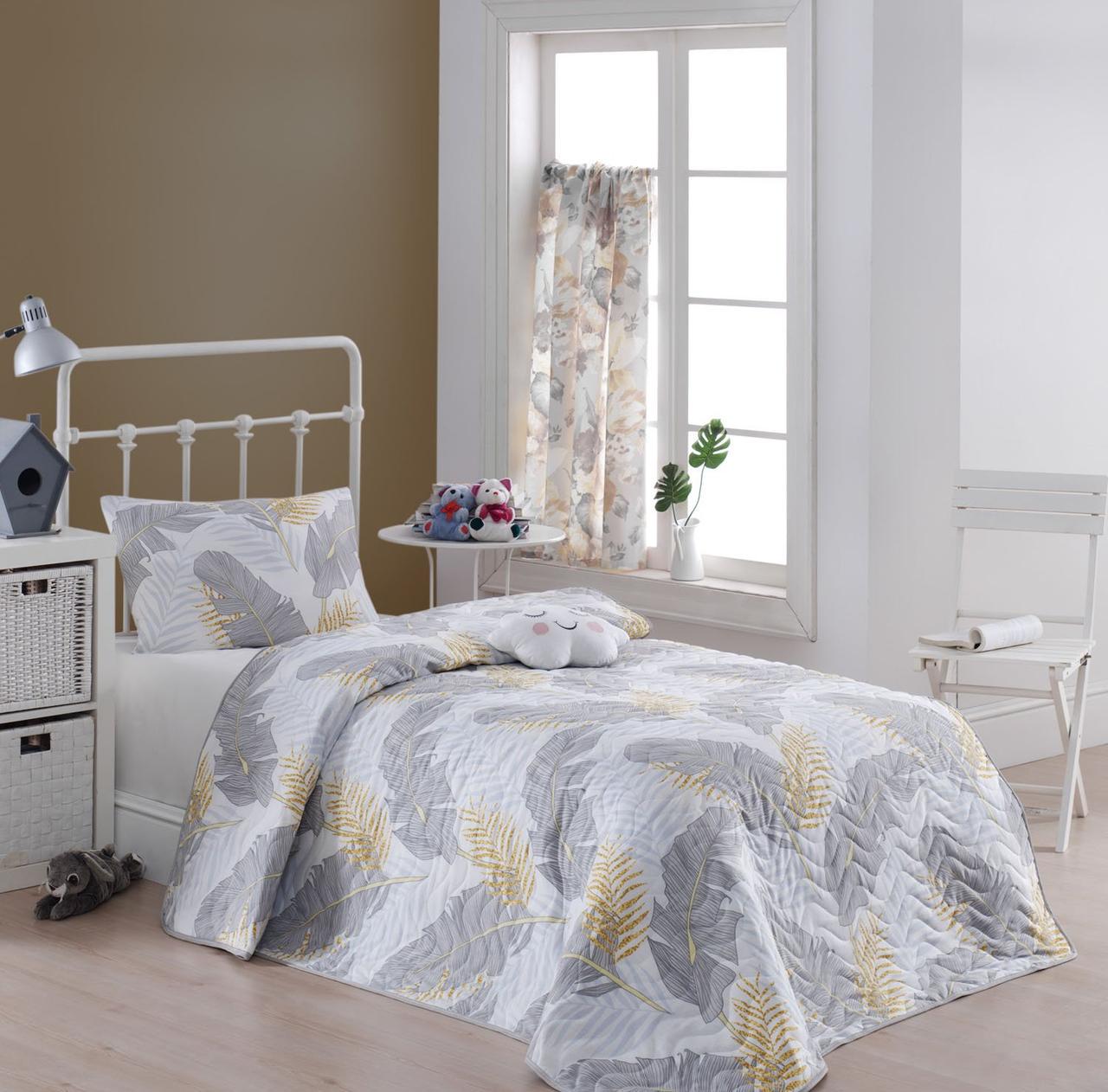 Покрывало стеганное с наволочкой Eponj Home Altin Yaprak gri 160х220 Серый (svt-2000022240680)