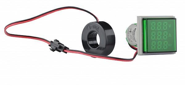 Амперметр-вольтметр-Частотомер цифровой АСКО-УКРЕМ U-ADM-VAHz 5-100А 50-500V AC 5-99Hz квадратный ø 22 мм Зеленый (A0190010194)