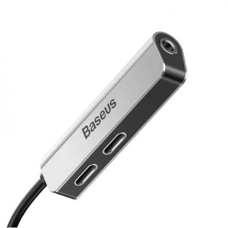 Перехідник BASEUS 3-n1 Lightning to Dual Lightning Female 3,5 мм Silver/Black (CALL52-S1) - фото 2