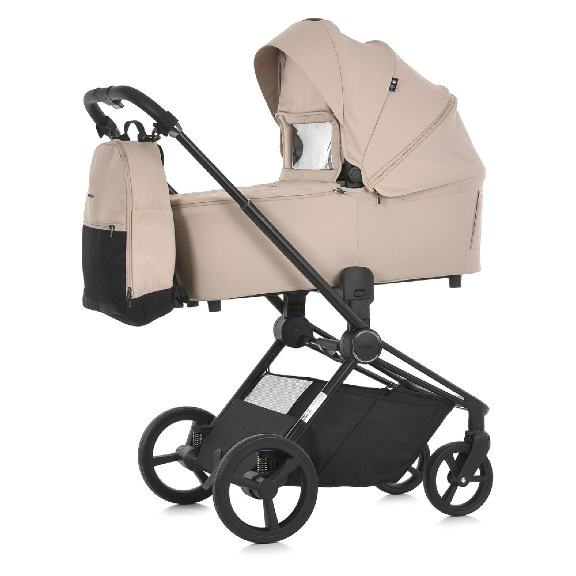 Коляска универсальная 2в1 El Camino PERSONA Pearl Beige люлька/прогулочный блок/сумка/дождевик/москитная сетка Бежевый (ME 1091-1)