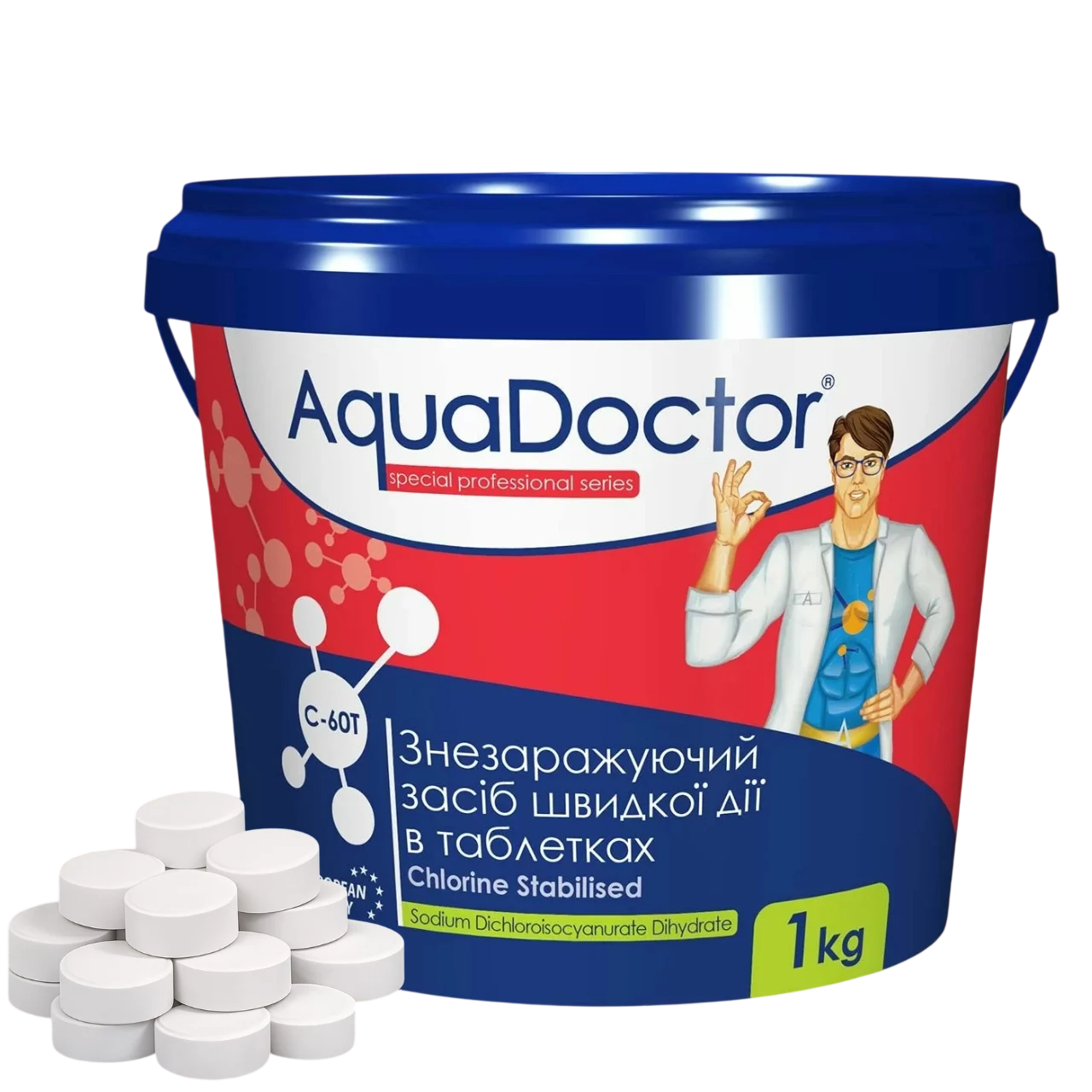 Хлор шок для бассейна AquaDoctor C-60Т 1 кг таблетки 20 г