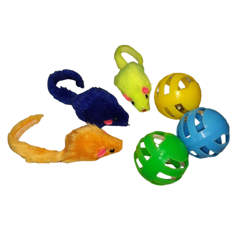 Набор игрушки для кошек мышки и мячики 6 шт. Разноцветный