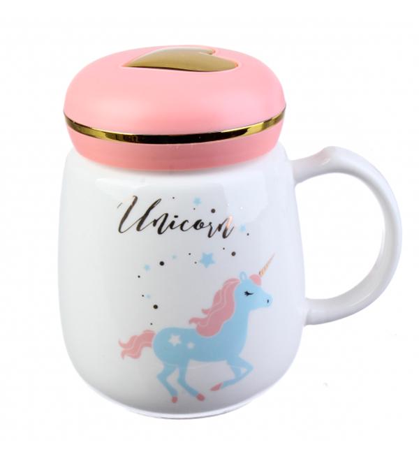 Чашка керамическая Единорог с закручивающейся крышкой 480 мл (514060)