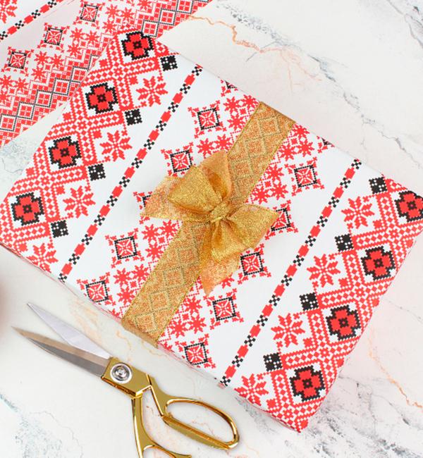 Бумага для упаковки подарочная Вышиванка 8 м 70 см Красно-белый (13295343)