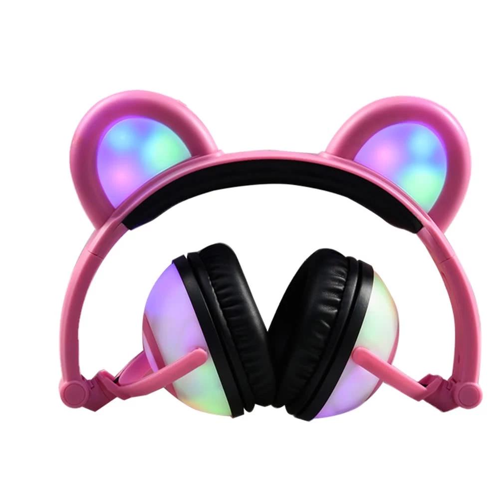 Наушники LINX Bear Ear Headphone с ушками LED подсветка Розовый (SUN1862) - фото 2