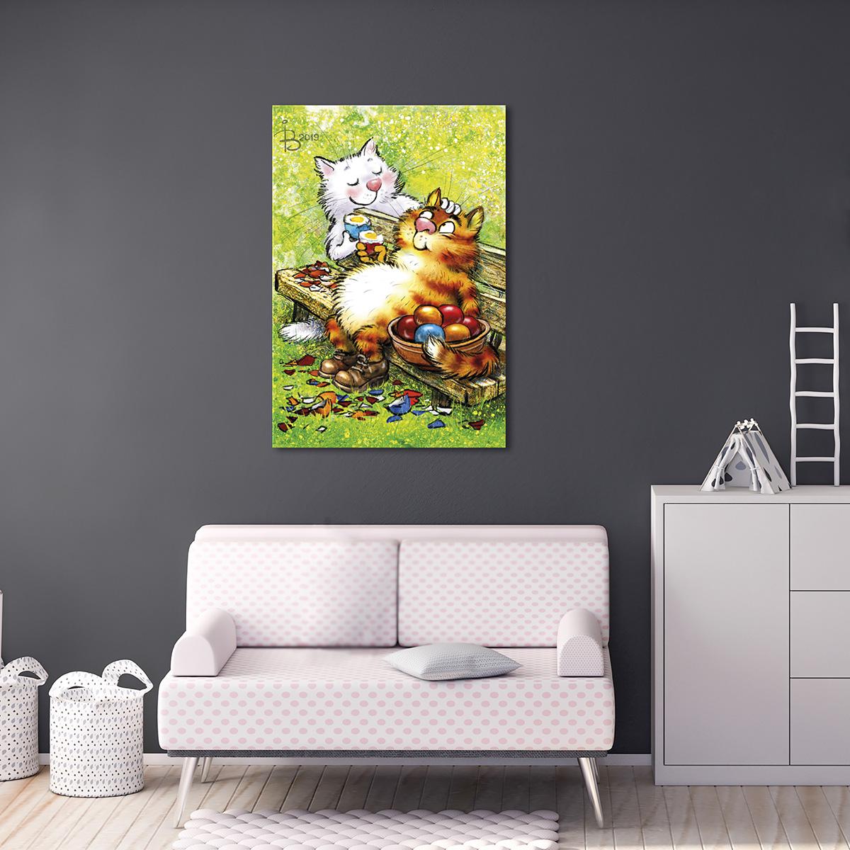 Модульная картина Пасхальные коты 1 модуль 80x120 см (_rinaz_20192209)