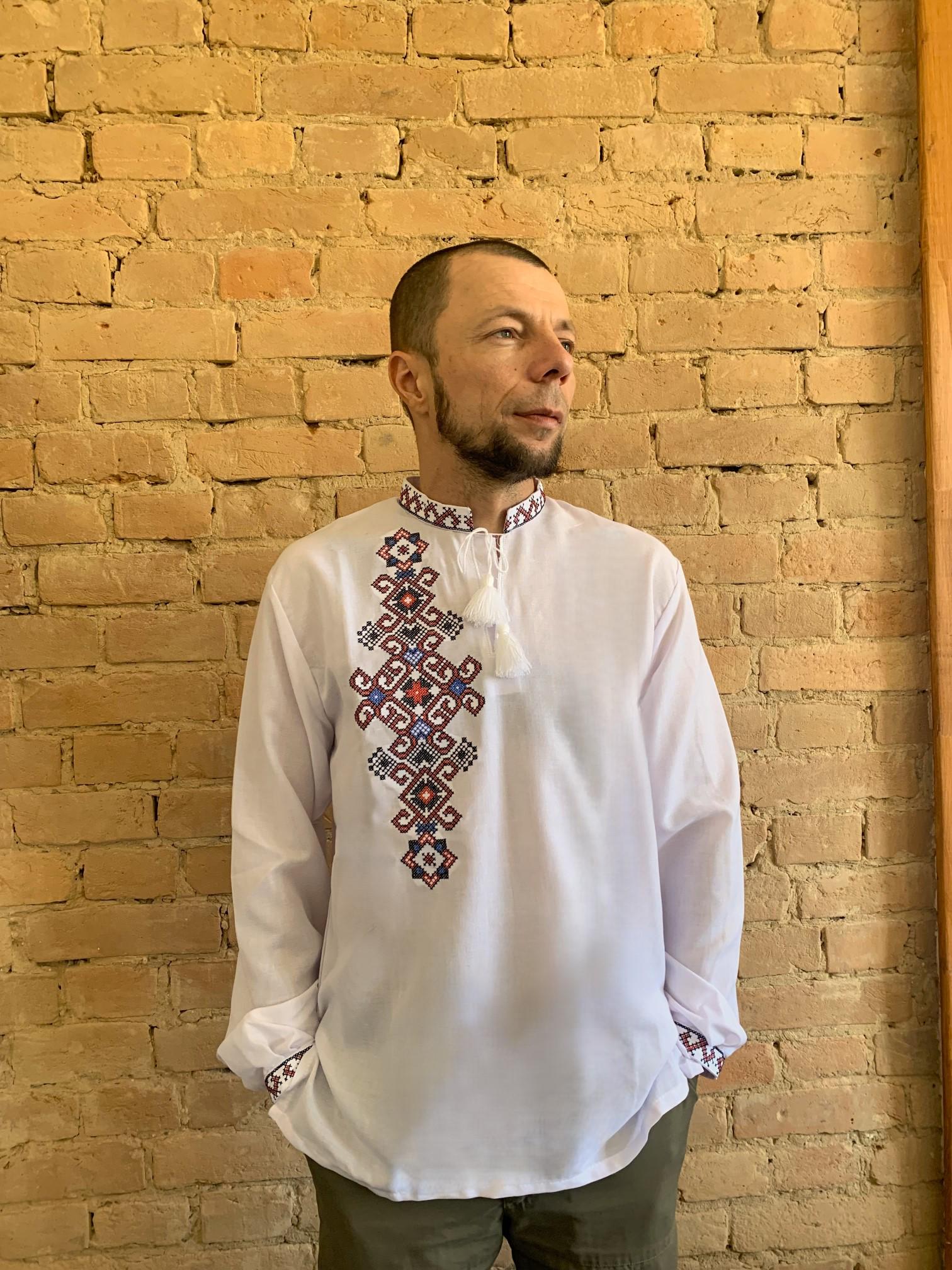 Вишиванка чоловіча Фламінго натуральна з вишивкою на спині р. 42 Білий (4411/42)