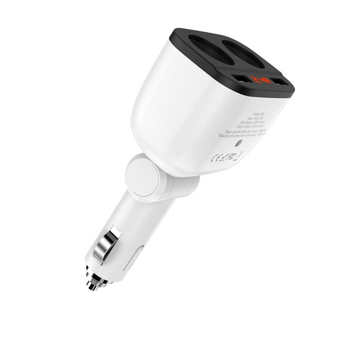 Автомобільний зарядний пристрій Hoco Z28 Power ocean cigarette lighter in - car charger digital displ 2USB 3,1 A White