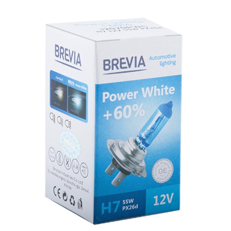 Галогеновая лампа Brevia H7 12V 55W PX26d Power White +60% 4300K CP - фото 1