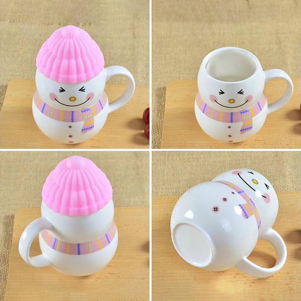 Чашка новогодняя с крышкой Снеговик керамика 350 мл Розовый (30308500) - фото 7