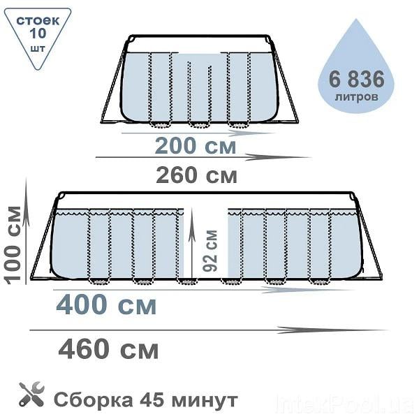 Бассейн каркасный Intex 26788 прямоугольный лестница и фильтр 6836 л 400x200x100 см (LN7-26788) - фото 4 Бассейн каркасный Intex 26788 прямоугольный лестница и фильтр 6836 л 400x200x100 см (LN7-26788) - фото 4