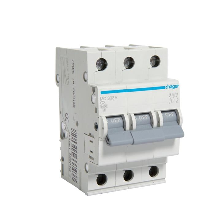 Автоматический выключатель Hager 3P 3A C 6 kA MC303A 3M