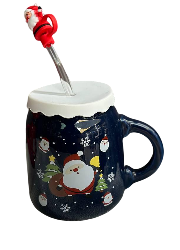 Чашка керамічна Olens 102-1082 Санта з кришкою і трубочкою 460 мл Синій (2786101310) - фото 1 Чашка керамічна Olens 102-1082 Санта з кришкою і трубочкою 460 мл Синій (2786101310) - фото 1