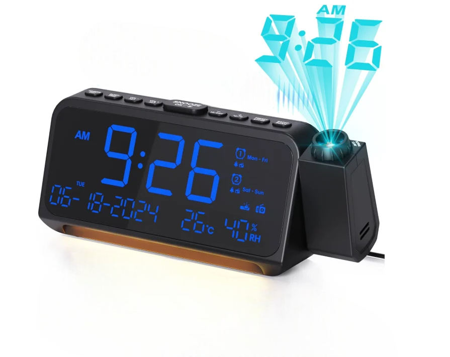 Часы настольные с проекцией времени Radio Alarm Clock цифровые с USB/Type-C с двойным будильником/температурой и датой (3026099446)