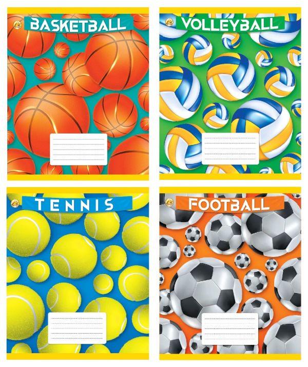 Зошити учнівські у косу лінійку Тетрада 43108 М'ячики 12 арк. 25 шт. в уп. (MTT-183906)