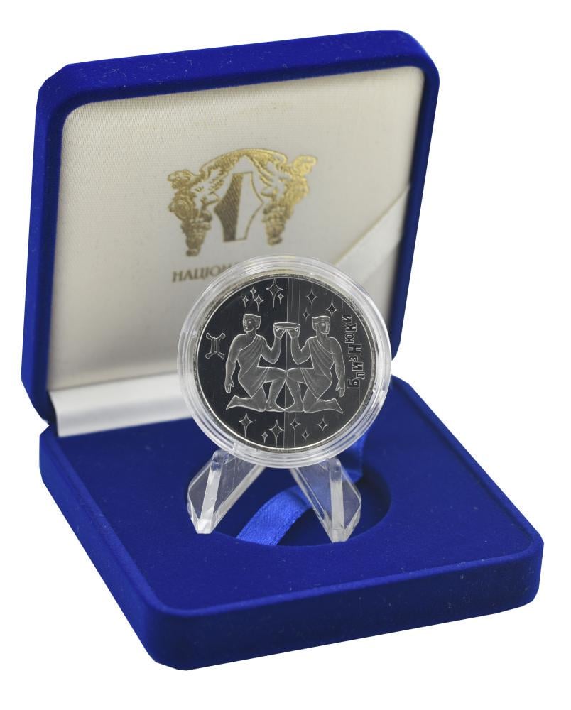 Коллекционная монета Украина 5 гривен 2006 серебро Proof Знаки зодиака Близнецы Без сертификата Ag 925 пол унции 15,55 г (М23244)
