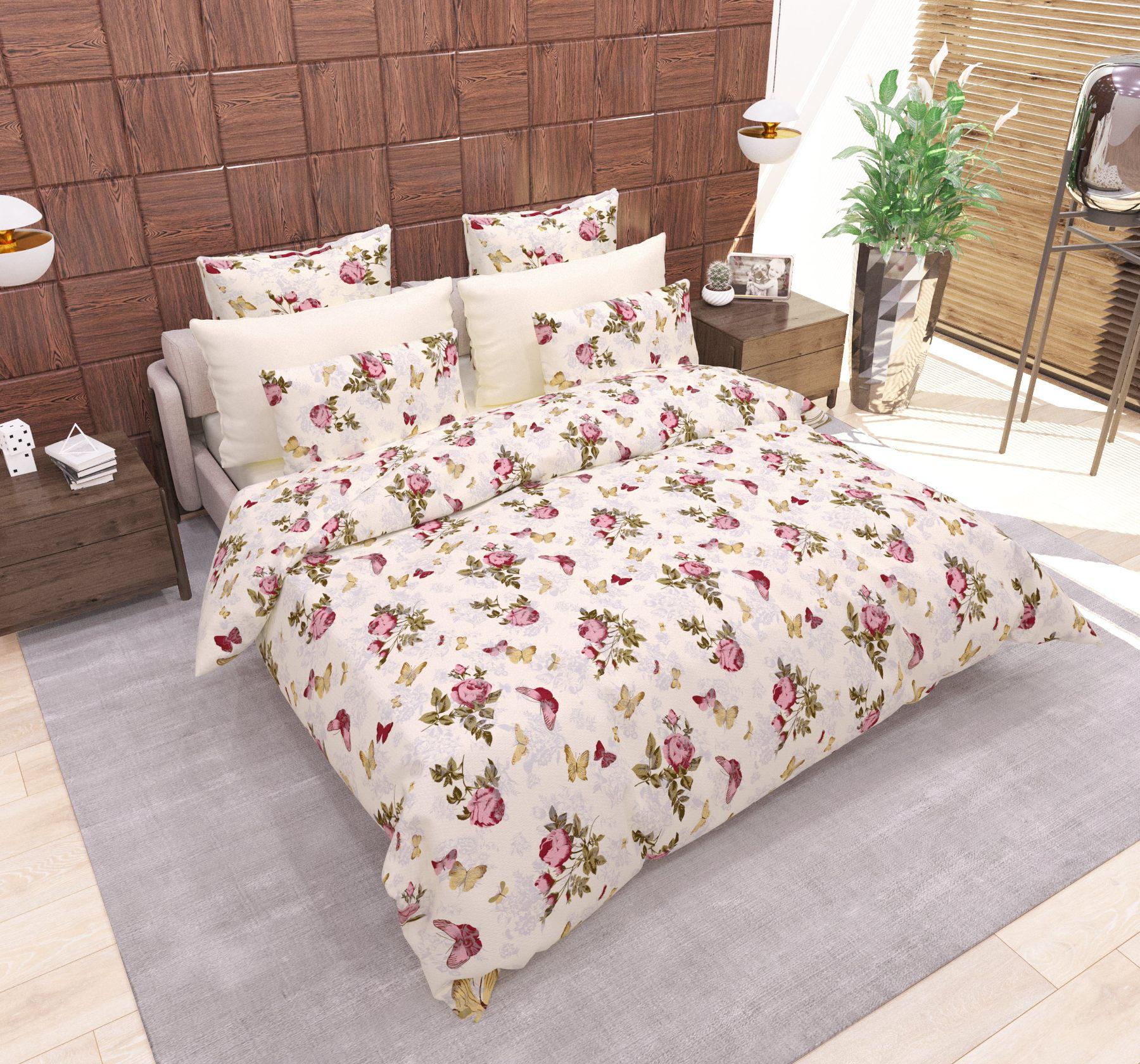 Простирадло двоспальне Троянди метелики бязь голд люкс 200х220 см Золотистий (21812262)