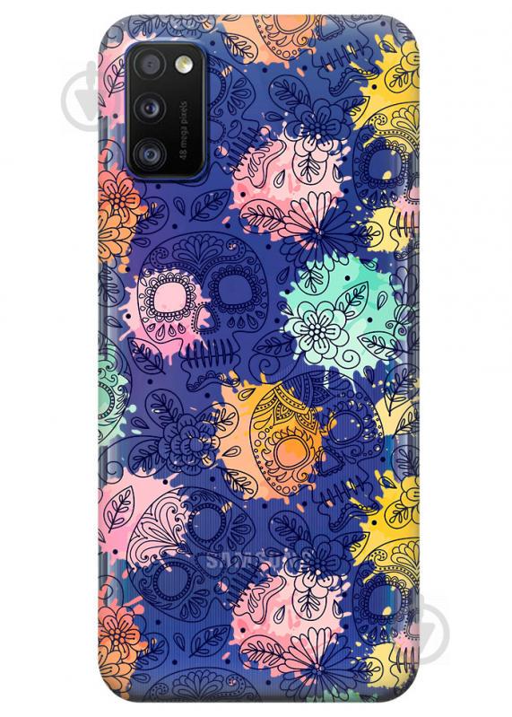 Прозрачный силиконовый чехол iSwag для Samsung Galaxy A41 с рисунком - Красочные черепа (KS3096)