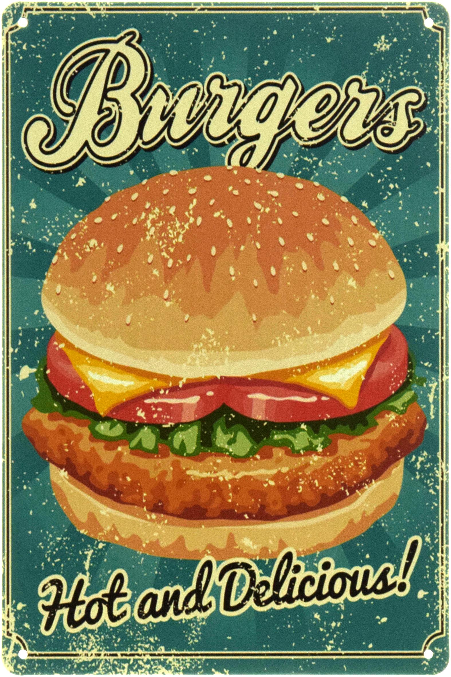 Табличка металлическая "Burgers - Hot and Delicious" 20x30 см (ms-104455)