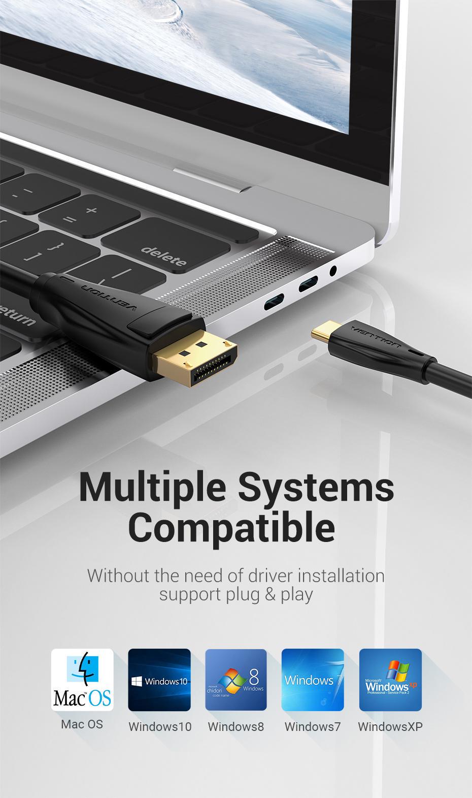Кабель Vention Type-C-DisplayPort 1.4 8K 60Hz конвертер USB-C до DP 1.4 1,5 м Черный (CGYBG) - фото 10 Кабель Vention Type-C-DisplayPort 1.4 8K 60Hz конвертер USB-C до DP 1.4 1,5 м Черный (CGYBG) - фото 10