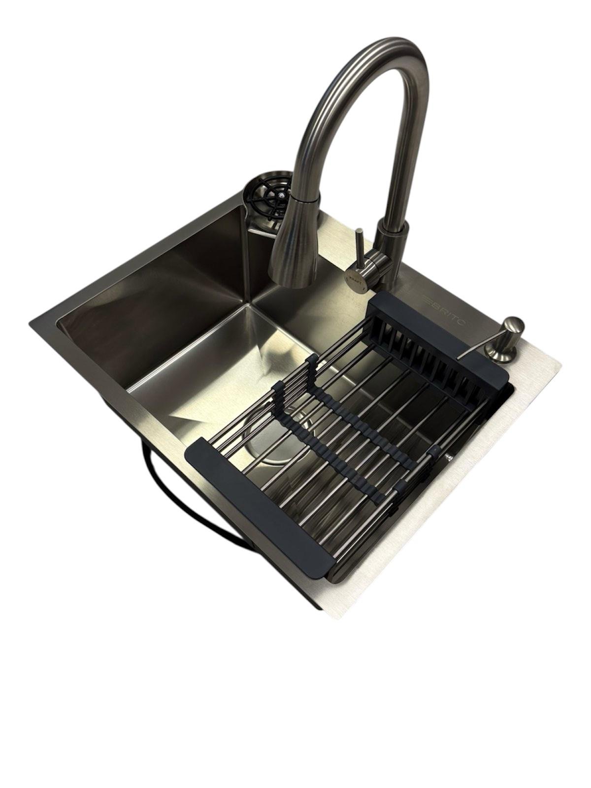 Мойка кухонная Britc 5545 см Серый/смеситель с выдвижным изливом