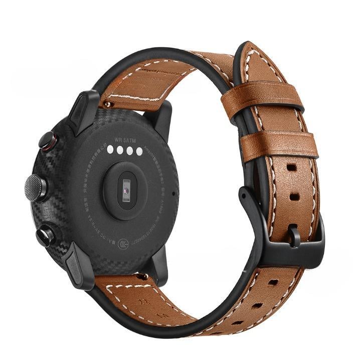 Ремешок для смарт-часов для Amazfit GTR 2 Pace Stratos/Huawei Watch GT 2/Samsung Gear S3 кожаный 22 мм Темно-коричневый (1913P)