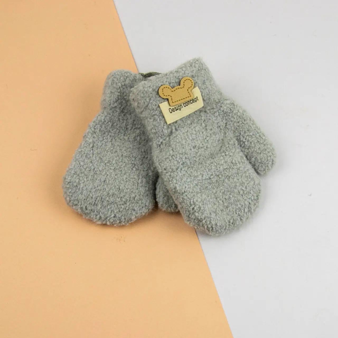 Детские варежки двойные зимние на веревочке 1-4 года размер 4 Серый (24-8-019)