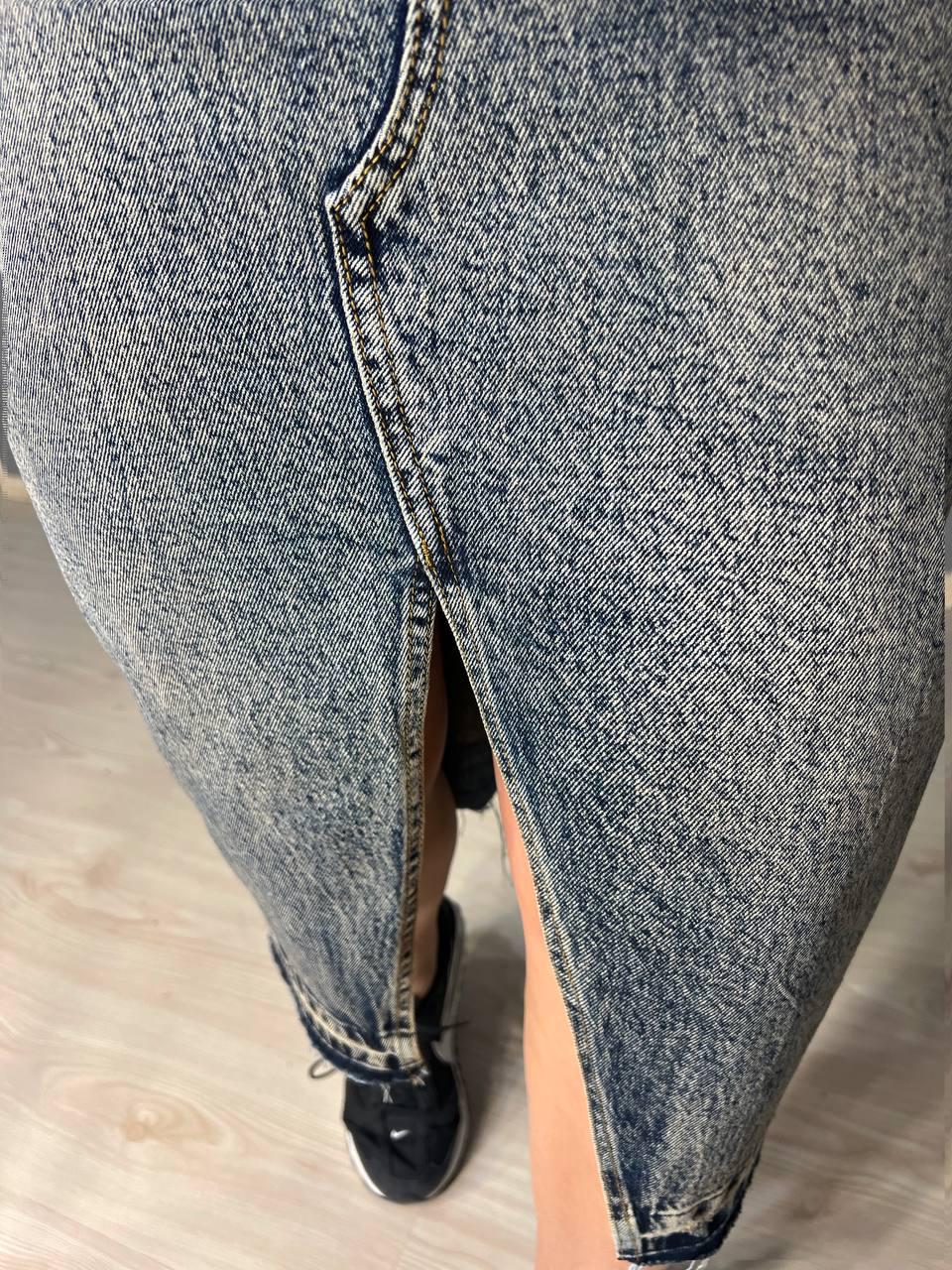 Спідниця жіноча джинсова ZJY 68007 розріз попереду стрейчева нижче коліна з ременем р. 33 Темно-синій (3746) - фото 5