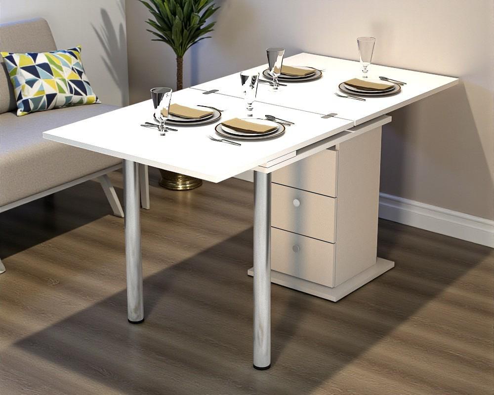 Стол-трансформер обеденный Tobi Sho Кардамон с ящиками 700х700х750 мм Белый