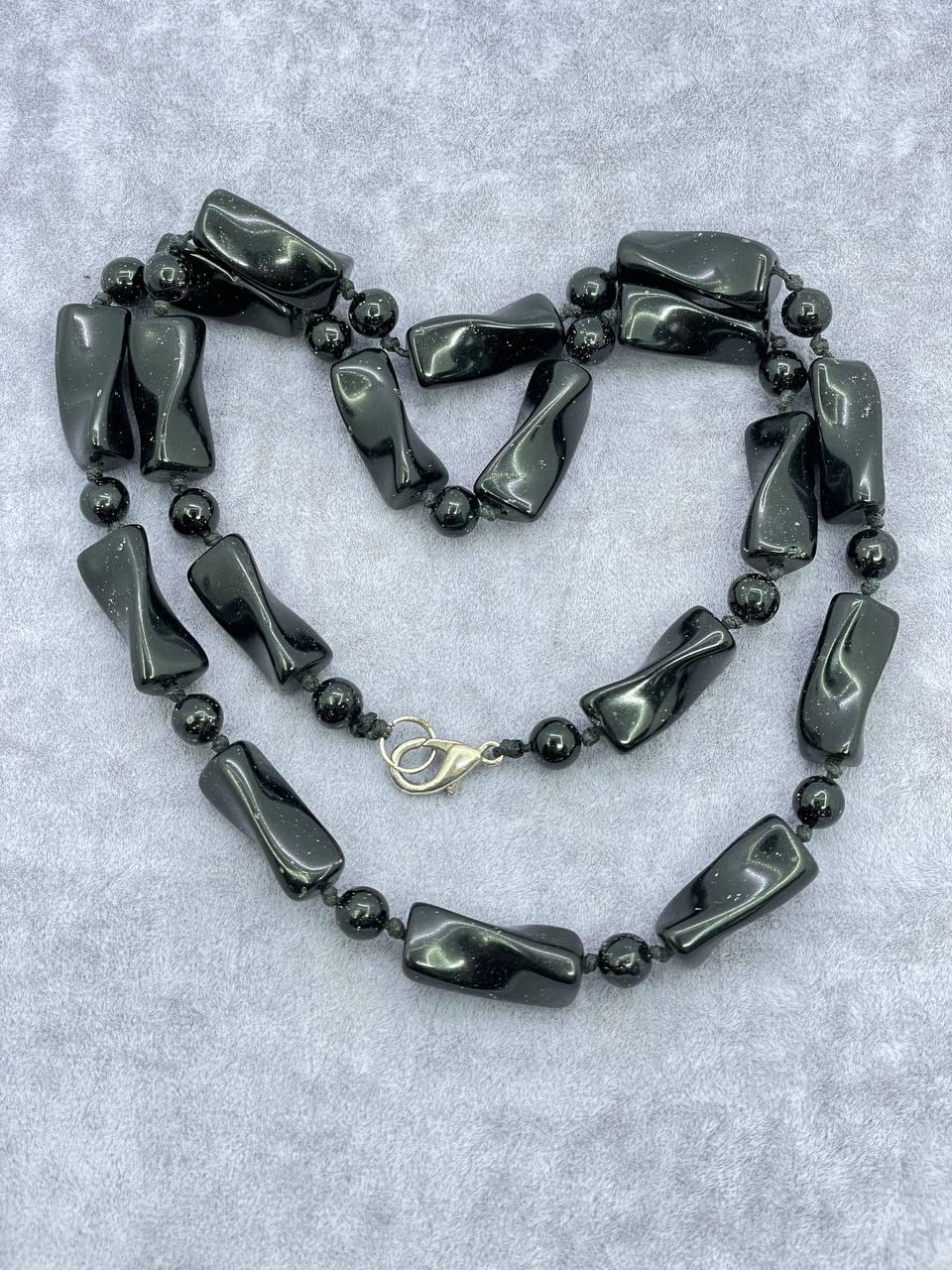 Бусы агат 60 см Черный (766)