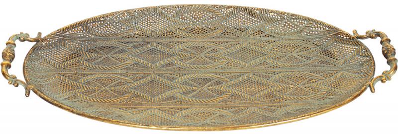 Поднос Crown металлический с ручками овальный 49,5х24х6 см Золотой (BD-589-208)