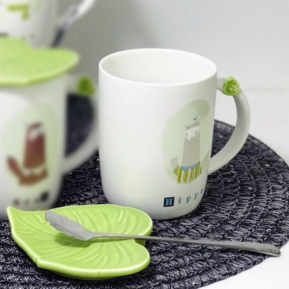 Кружка Зеленый лист/Бегемот с крышкой и ложкой 350 мл (21-бегемот-O8030-57) - фото 5 Кружка Зеленый лист/Бегемот с крышкой и ложкой 350 мл (21-бегемот-O8030-57) - фото 5