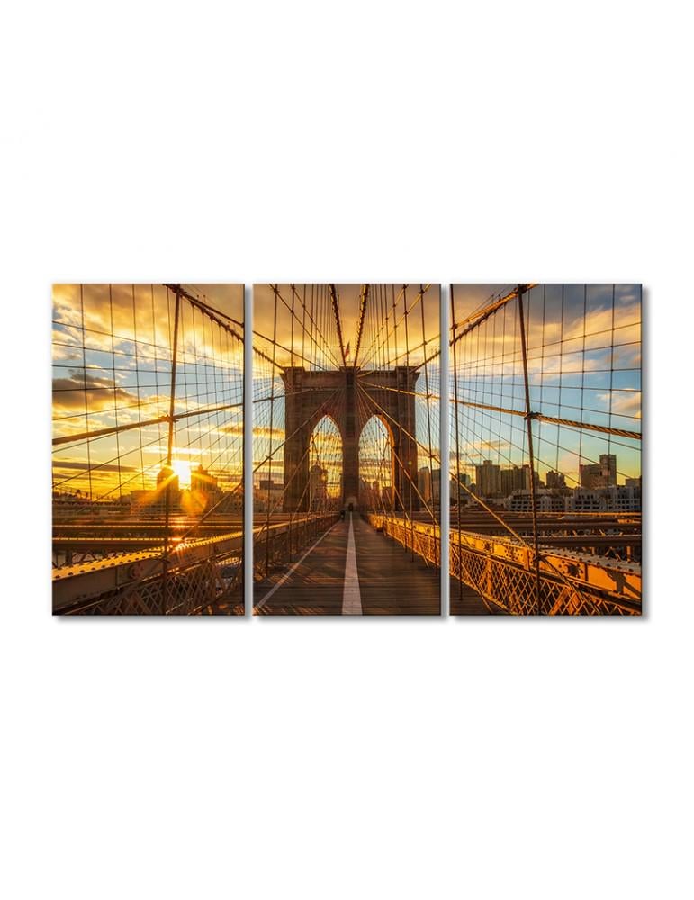 Картина модульная Рассвет Бруклинский мост 3 модуля 50x75 см
